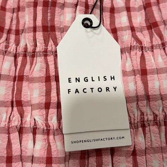 English Factory Smocked Top, Red/Pink check pattern, sz  L - Picture 5 of 7